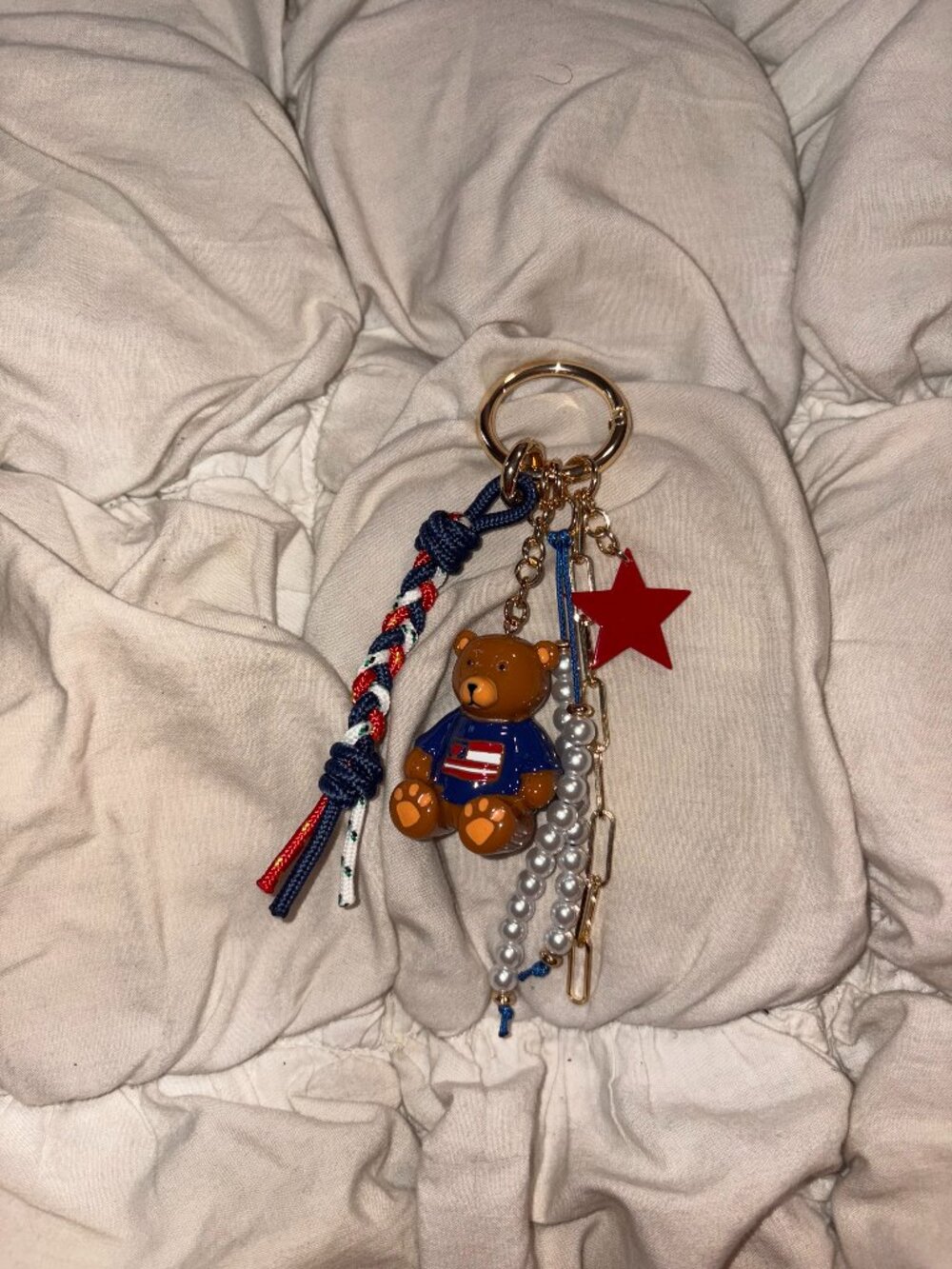 Polo Ralph Lauren Americana Bear Bag Charm Pearl Star & Braided Rope